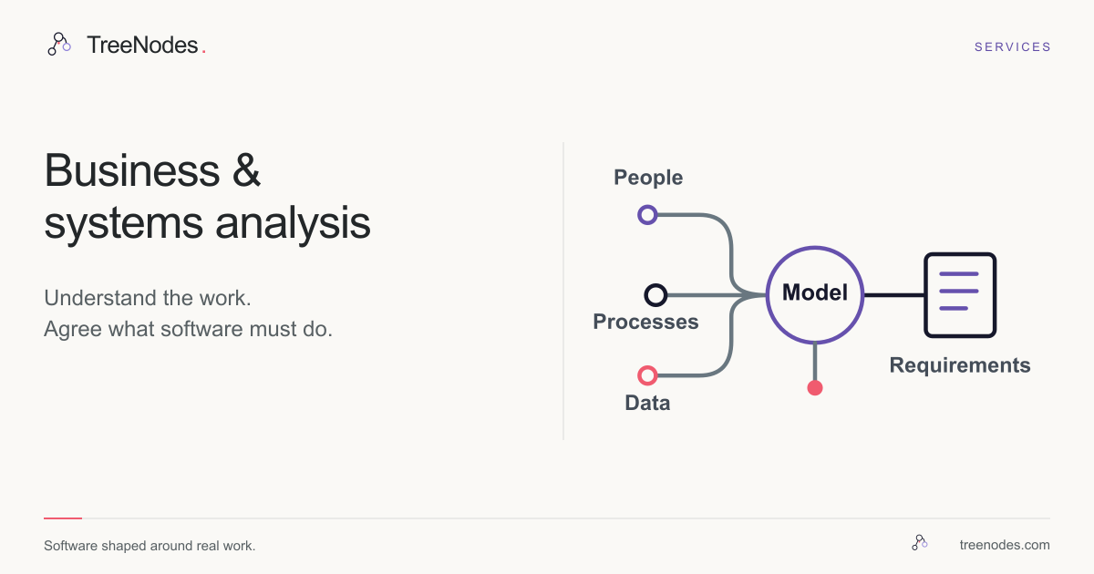TreeNodes analysis service: people, processes and information connect to agreed requirements.